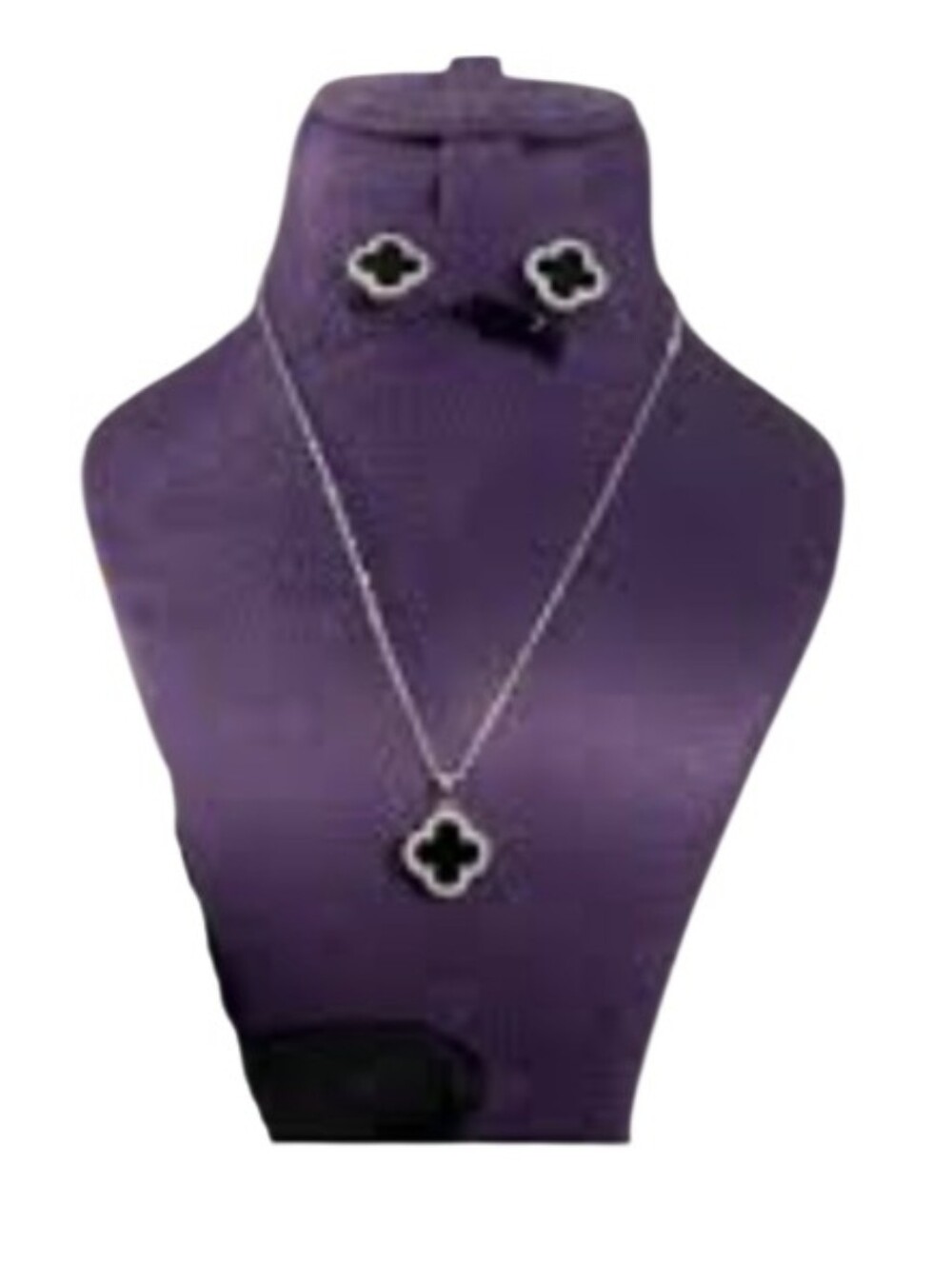 Stainless Steel Silver Four-Leaf Pendant Necklace & Earrings Set